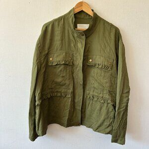 Anthropologie Lightweight Jacket Womens Large Army Green Ruffle Military Chic